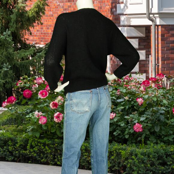 Vintage Chevron Black V Neck Pullover Knit Sweater S - Picture 3 of 4